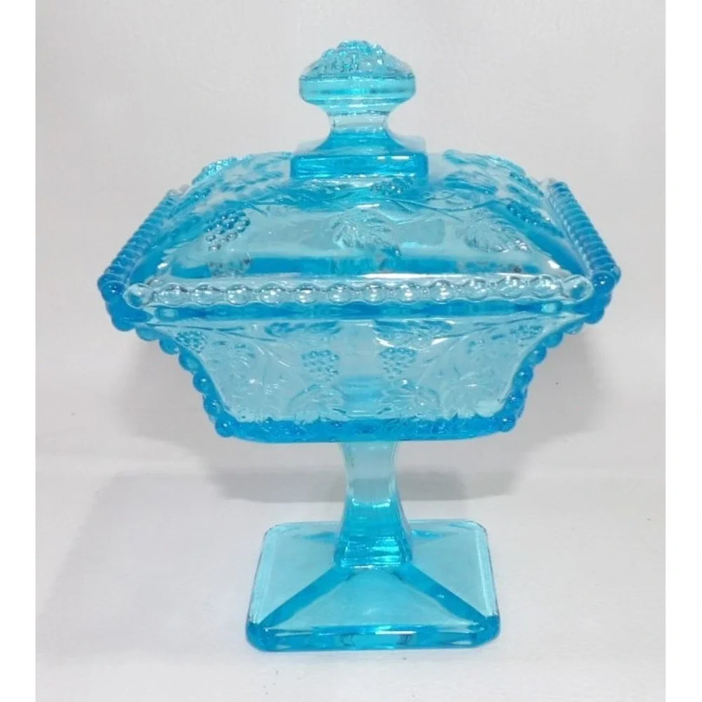 Westmoreland Ice Blue Beaded Grape Stemmed Compote